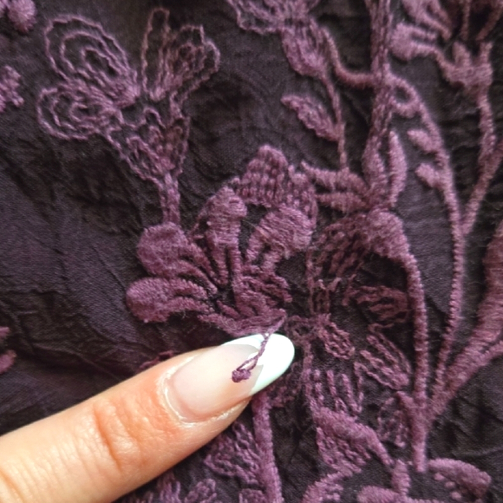 Johnny Was Purple Embroidered 3/4 Sleeve Blouse - Picture 6 of 13